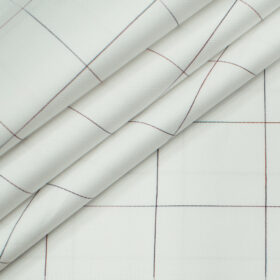 Soktas Men's Giza Cotton Checks Unstitched Shirting Fabric (White)