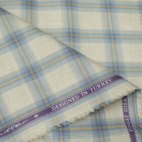 Soktas Men's Giza Cotton Checks Unstitched Shirting Fabric (Beige)