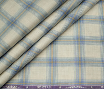 Soktas Men's Giza Cotton Checks Unstitched Shirting Fabric (Beige)