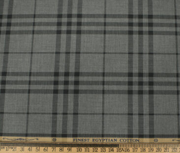 Soktas Men's Giza Cotton Checks Unstitched Shirting Fabric (Grey)