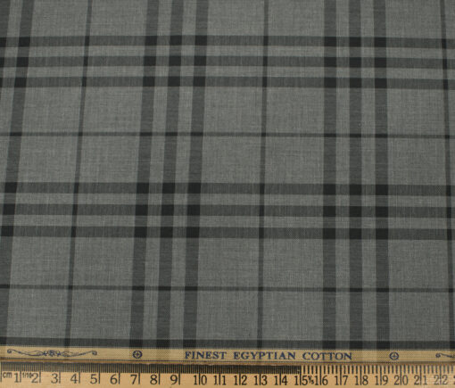 Soktas Men's Giza Cotton Checks Unstitched Shirting Fabric (Grey)