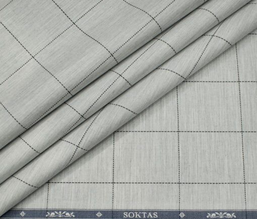 Soktas Men's Giza Cotton Checks Unstitched Shirting Fabric (Light Grey)