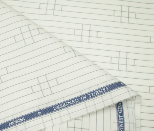 Soktas Men's Giza Cotton Striped Unstitched Shirting Fabric (Milky White)
