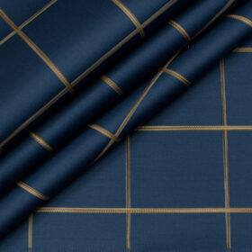 Soktas Men's Giza Cotton Checks Unstitched Shirting Fabric (Aegean Blue)