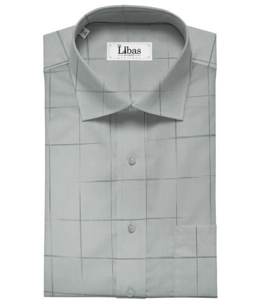 Soktas Men's Giza Cotton Checks Unstitched Shirting Fabric (Silver Grey)