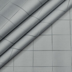 Soktas Men's Giza Cotton Checks Unstitched Shirting Fabric (Silver Grey)