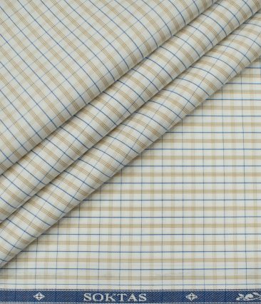 Soktas Men's Giza Cotton Checks Unstitched Shirting Fabric (Milky White)