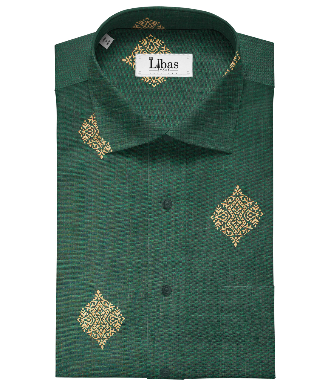 Solino Men's Linen Printed Unstitched Shirting Fabric (Dark Pine Green )