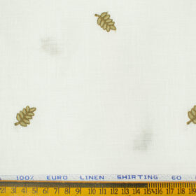 Solino Men's Linen Embroidered 2.25Meter Unstitched Shirting Fabric (White)