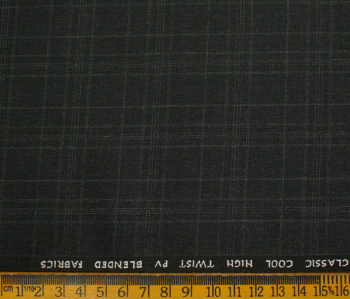 J.Hampstead Men's Polyester Viscose Checks 3.75 Meter Unstitched Suiting Fabric (Blackish Grey)