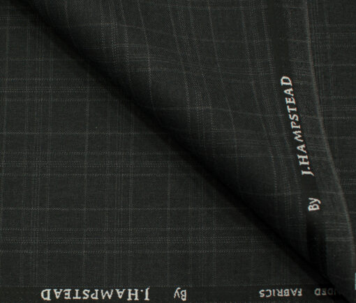 J.Hampstead Men's Polyester Viscose Checks 3.75 Meter Unstitched Suiting Fabric (Blackish Grey)