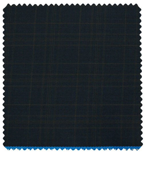 J.Hampstead Men's Polyester Viscose Checks 3.75 Meter Unstitched Suiting Fabric (Dark Blue)