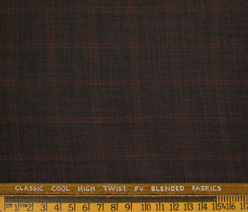 J.Hampstead Men's Polyester Viscose Checks 3.75 Meter Unstitched Suiting Fabric (Dark Wine )