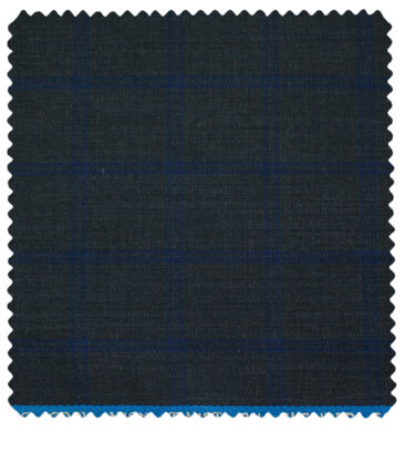 J.Hampstead Men's Polyester Viscose Checks 3.75 Meter Unstitched Suiting Fabric (Dark Blue)