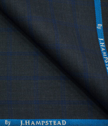 J.Hampstead Men's Polyester Viscose Checks 3.75 Meter Unstitched Suiting Fabric (Dark Blue)