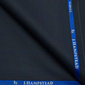 J.Hampstead Men's Polyester Viscose Checks 3.75 Meter Unstitched Suiting Fabric (Dark Navy Blue)