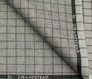 J.Hampstead Men's Polyester Viscose Checks 3.75 Meter Unstitched Suiting Fabric (Light Grey)