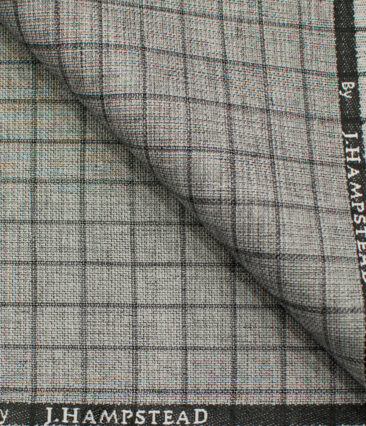 J.Hampstead Men's Polyester Viscose Checks 3.75 Meter Unstitched Suiting Fabric (Light Grey)