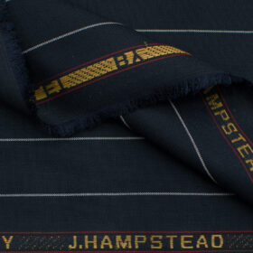 J.Hampstead Men's Terry Rayon (65 + 35) Striped 3.75 Meter Unstitched Suiting Fabric (Dark Blue)
