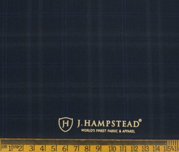 J.Hampstead Men's Terry Rayon (71 + 29) Checks 3.75 Meter Unstitched Suiting Fabric (Dark Blue)