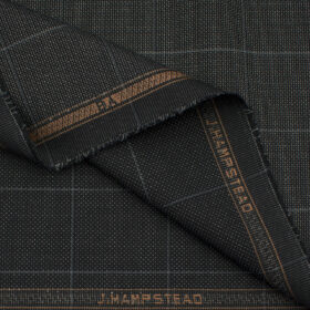 J.Hampstead Men's Terry Rayon (74 + 26) Checks 3.75 Meter Unstitched Suiting Fabric (Black)