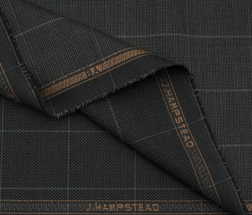 J.Hampstead Men's Terry Rayon (74 + 26) Checks 3.75 Meter Unstitched Suiting Fabric (Black)