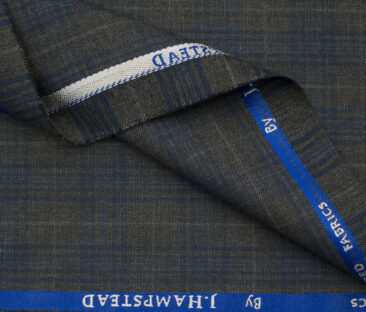 J.Hampstead Men's Polyester Viscose Checks 3.75 Meter Unstitched Suiting Fabric (Grey)