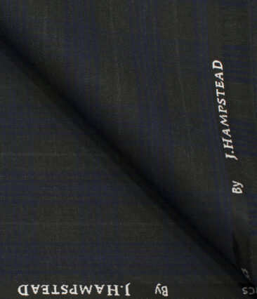 J.Hampstead Men's Polyester Viscose Checks 3.75 Meter Unstitched Suiting Fabric (Dark Grey)