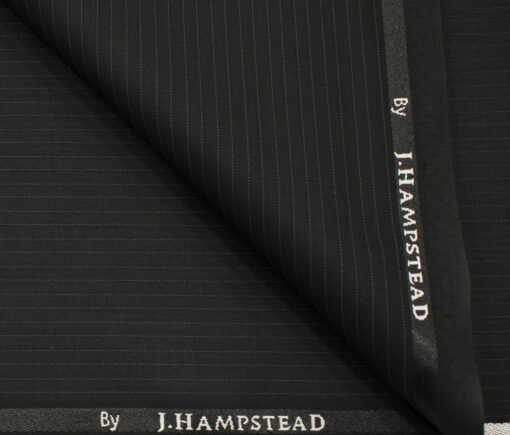 J.Hampstead Men's Polyester Viscose Striped 3.75 Meter Unstitched Suiting Fabric (Black)