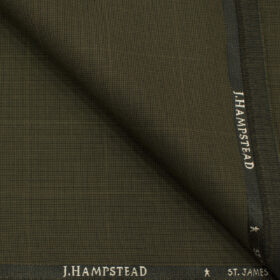 J.Hampstead Men's Polyester Viscose Checks 3.75 Meter Unstitched Suiting Fabric (Medium Brown)