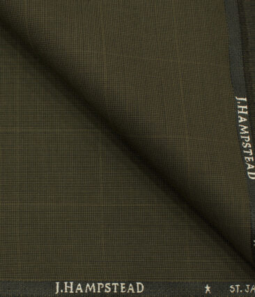 J.Hampstead Men's Polyester Viscose Checks 3.75 Meter Unstitched Suiting Fabric (Medium Brown)