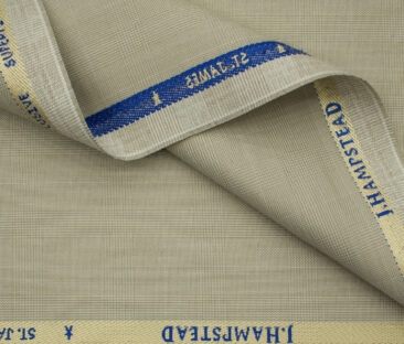 J.Hampstead Men's Polyester Viscose Checks 3.75 Meter Unstitched Suiting Fabric (Buttermilk Beige)