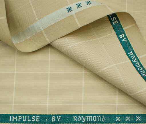 Raymond Men's Polyester Viscose Checks  Unstitched Suiting Fabric (Buttermilk Beige)