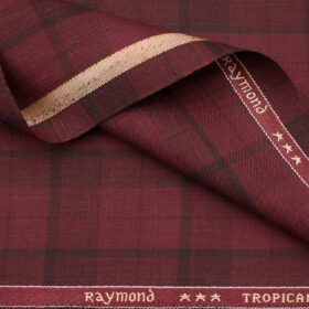 Raymond Men's Polyester Viscose Checks  Unstitched Suiting Fabric (Maroon Red)