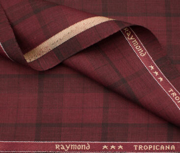 Raymond Men's Polyester Viscose Checks  Unstitched Suiting Fabric (Maroon Red)
