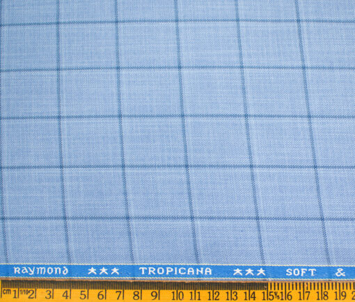 Raymond Men's Polyester Viscose Checks  Unstitched Suiting Fabric (Sky Blue)