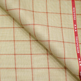 Raymond Men's Polyester Viscose Checks  Unstitched Suiting Fabric (Tan Beige)