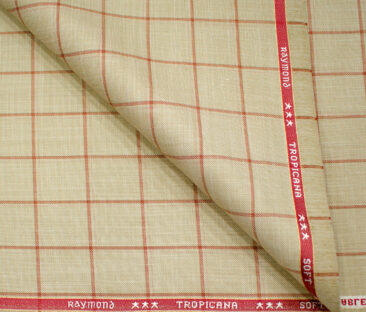 Raymond Men's Polyester Viscose Checks  Unstitched Suiting Fabric (Tan Beige)