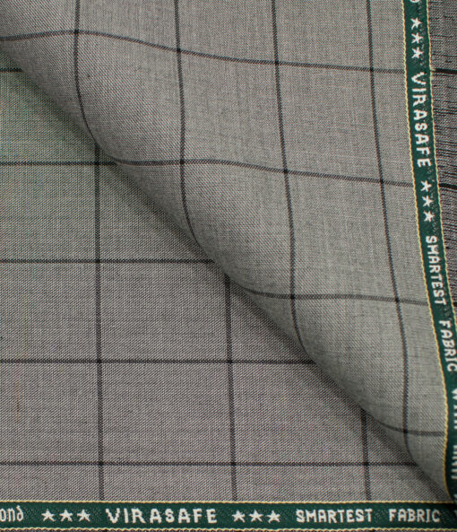 Raymond Men's Polyester Viscose Checks  Unstitched Suiting Fabric (Light Grey)