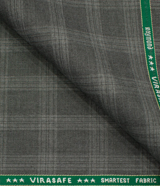 Raymond Men's Polyester Viscose Checks  Unstitched Suiting Fabric (Grey)