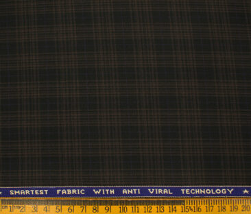 Raymond Men's Polyester Viscose Checks  Unstitched Suiting Fabric (Black & Brown)