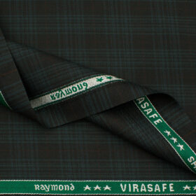 Raymond Men's Polyester Viscose Checks  Unstitched Suiting Fabric (Black & Sea Green)