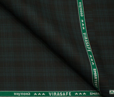 Raymond Men's Polyester Viscose Checks  Unstitched Suiting Fabric (Black & Sea Green)