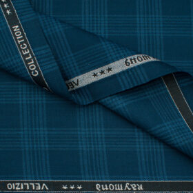 Raymond Men's Polyester Viscose Checks  Unstitched Suiting Fabric (Firozi Blue)