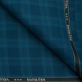 Raymond Men's Polyester Viscose Checks  Unstitched Suiting Fabric (Firozi Blue)