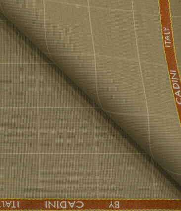 Cadini Men's Polyester Viscose Checks 3.75 Meter Unstitched Suiting Fabric (Khakhi )