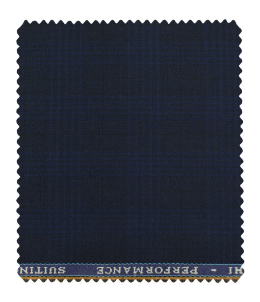 Cadini Men's Polyester Viscose Checks 3.75 Meter Unstitched Suiting Fabric (Dark Blue)