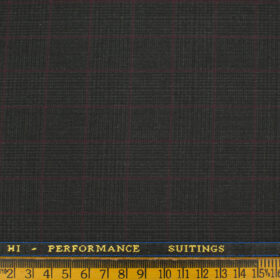 Cadini Men's Polyester Viscose Checks 3.75 Meter Unstitched Suiting Fabric (Dark Grey)