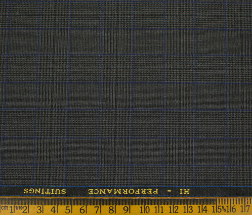 Cadini Men's Polyester Viscose Checks 3.75 Meter Unstitched Suiting Fabric (Grey)