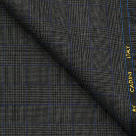 Cadini Men's Polyester Viscose Checks 3.75 Meter Unstitched Suiting Fabric (Grey)
